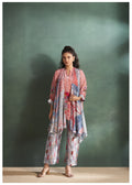 Peach Floral  Muslin Diamond Detailed Shrug 3-Piece Set