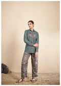 Green Embroidered  Linen Co-Ord Set