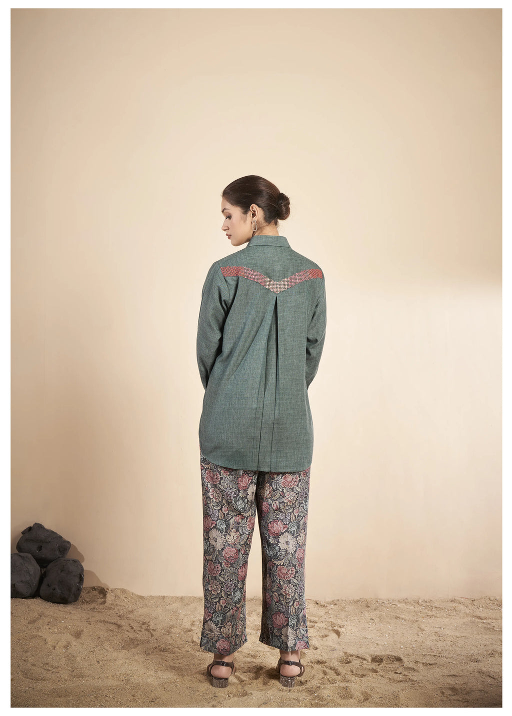 Green Embroidered  Linen Co-Ord Set
