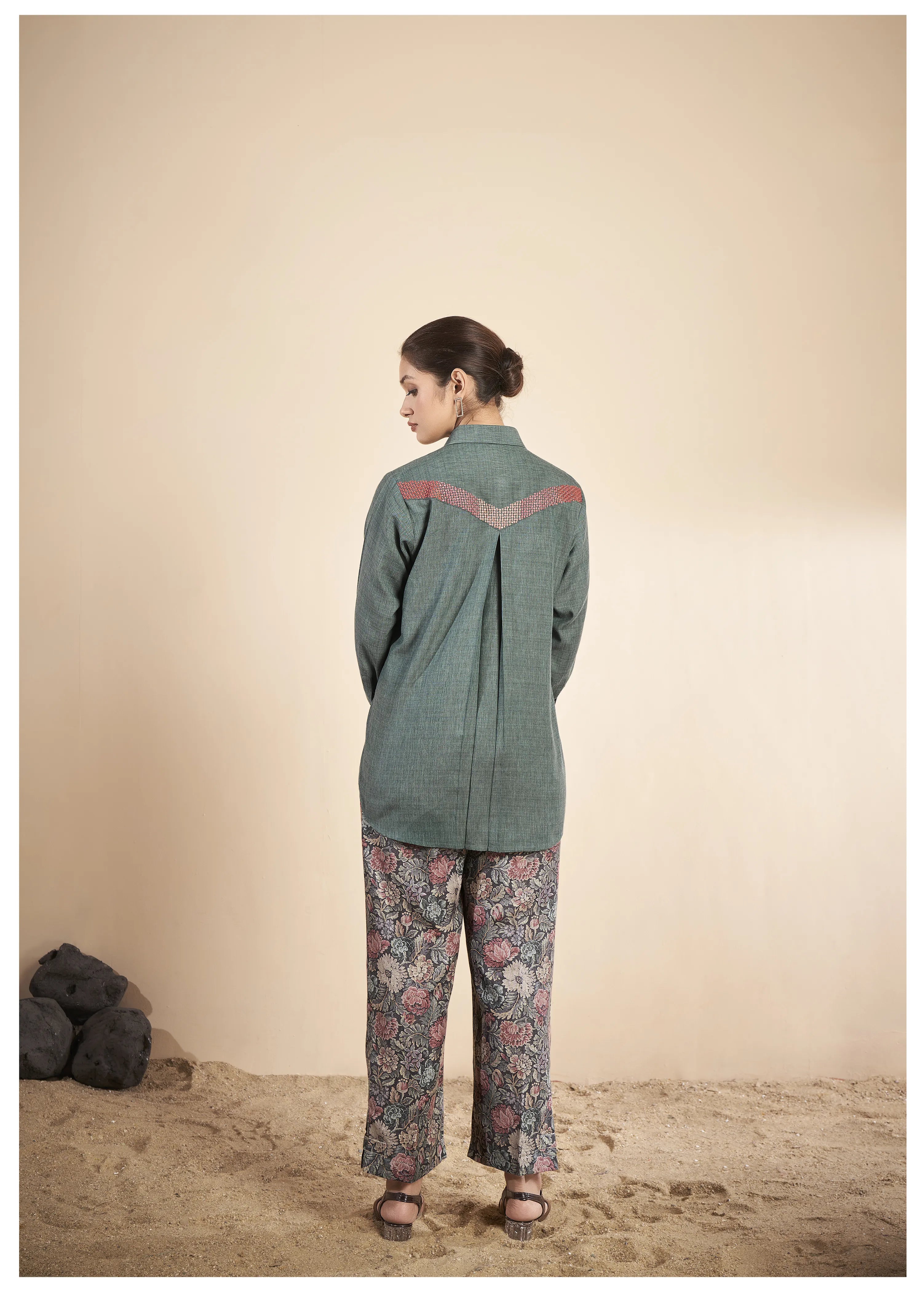 Green Embroidered  Linen Co-Ord Set
