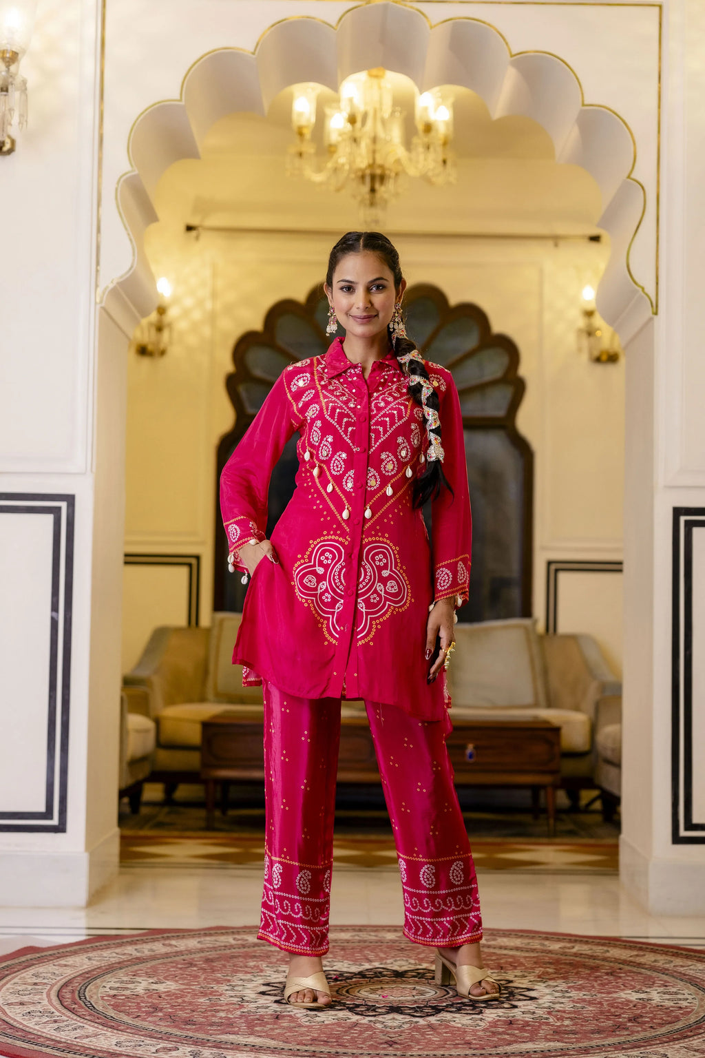 Raspberry Pink Mirror Embroidered Co-ord Set
