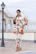 Off-White Base Multicolor Village Story Co-ord Set