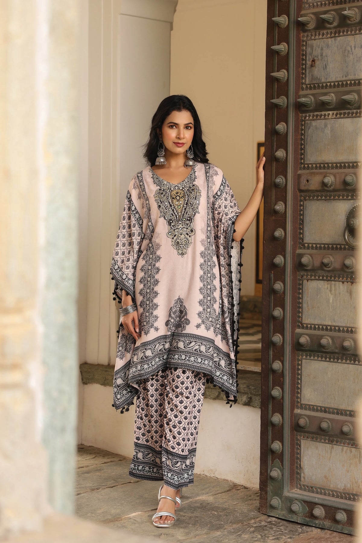 Black & Baby Pink Heritage Mirror Embellished Co-ord Set