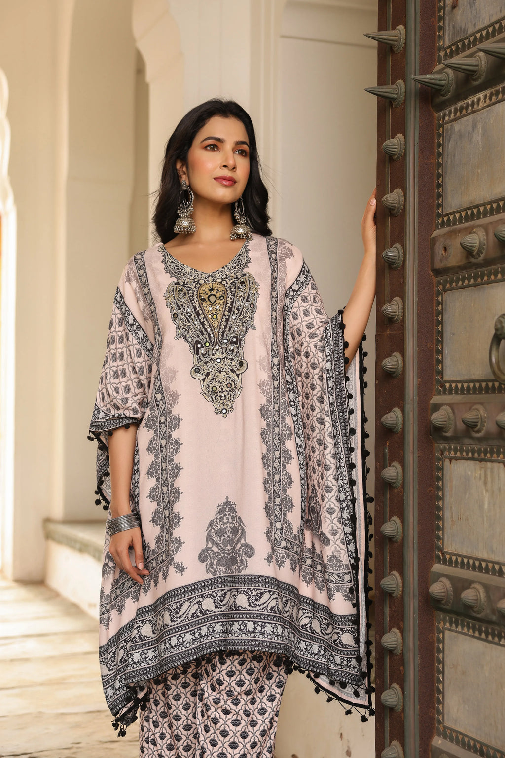 Black & Baby Pink Heritage Mirror Embellished Co-ord Set