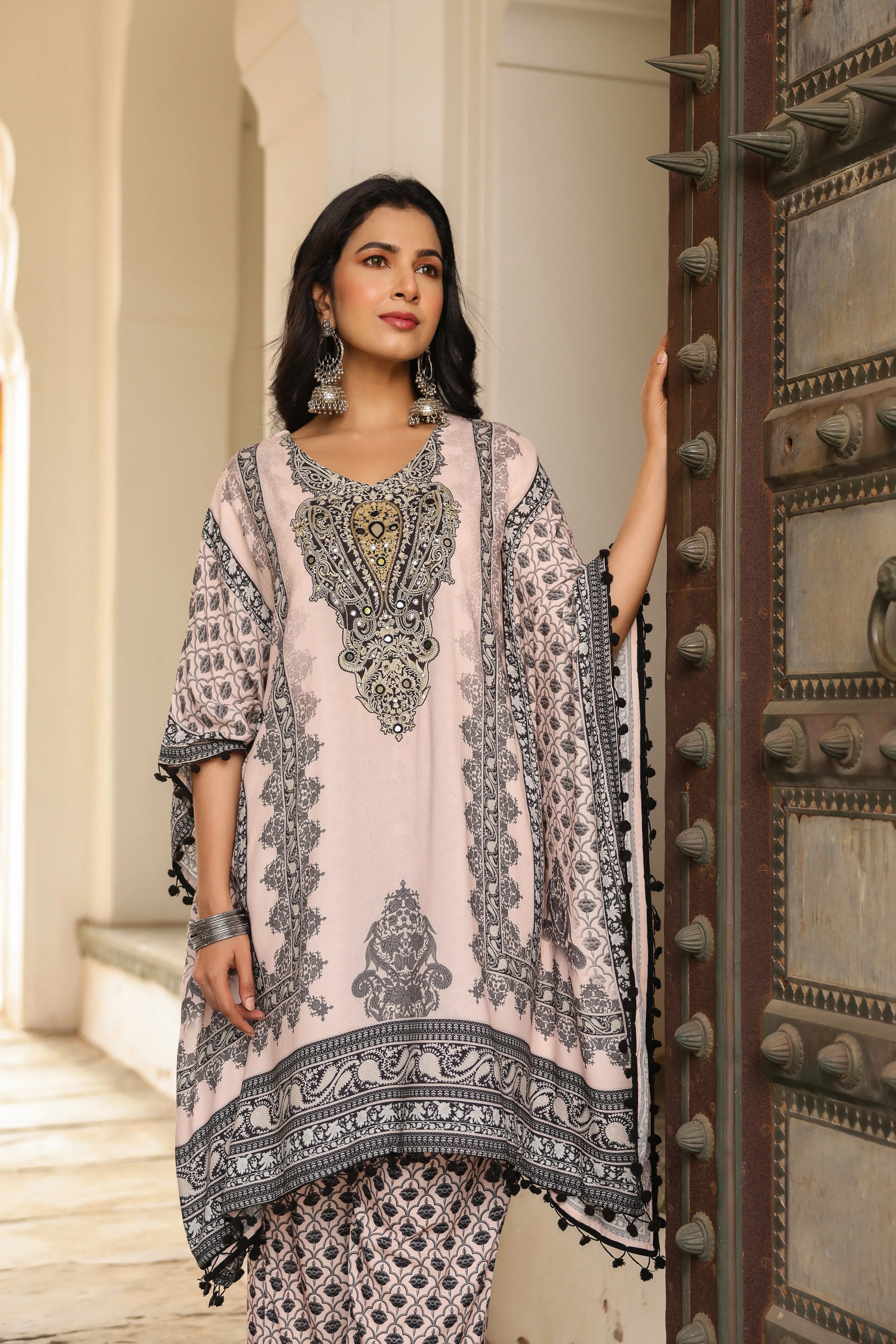 Black & Baby Pink Heritage Mirror Embellished Co-ord Set