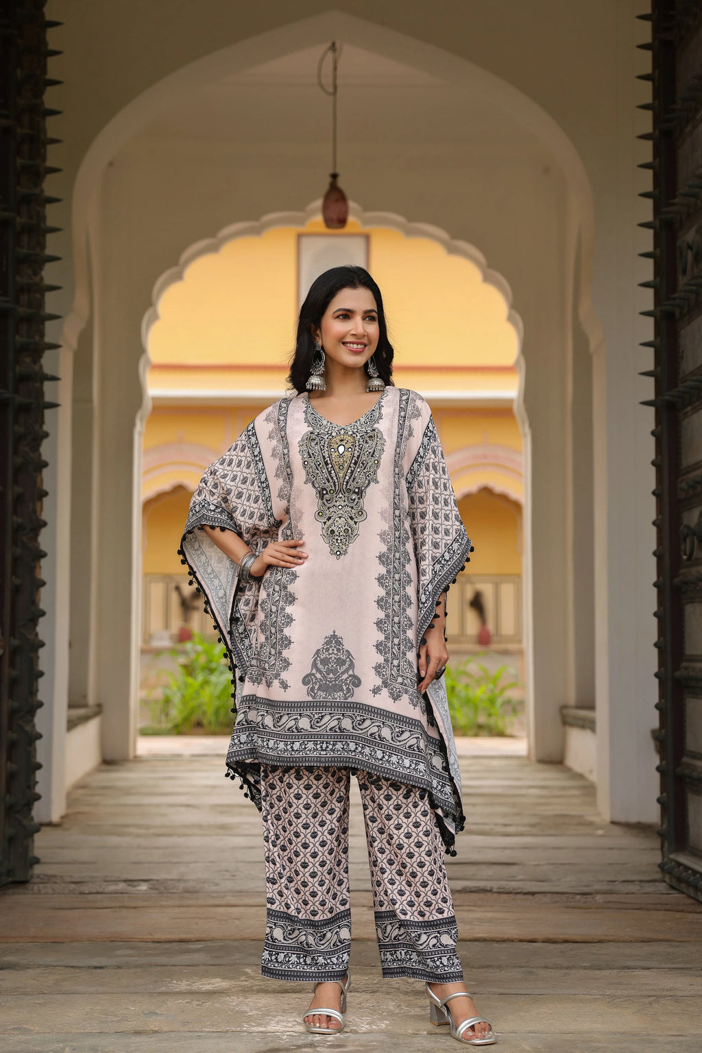 Black & Baby Pink Heritage Mirror Embellished Co-ord Set
