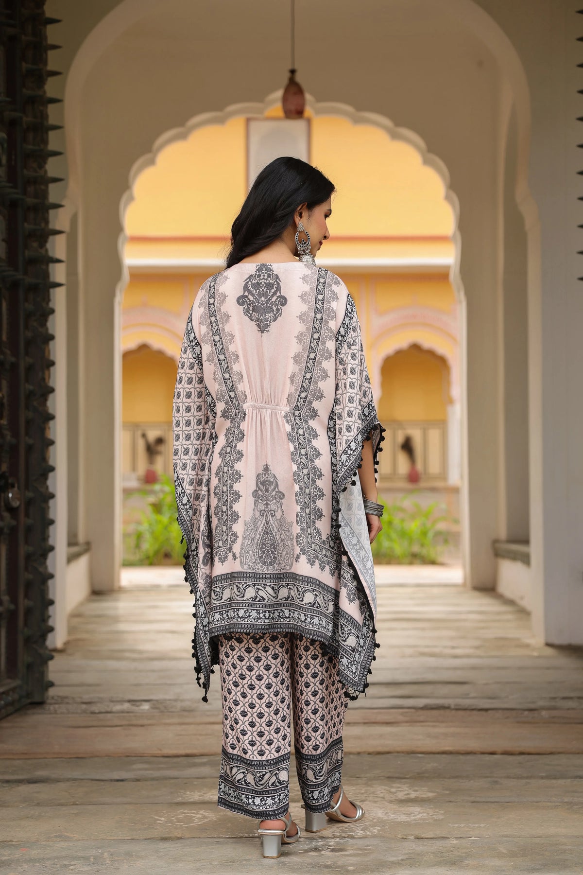 Black & Baby Pink Heritage Mirror Embellished Co-ord Set