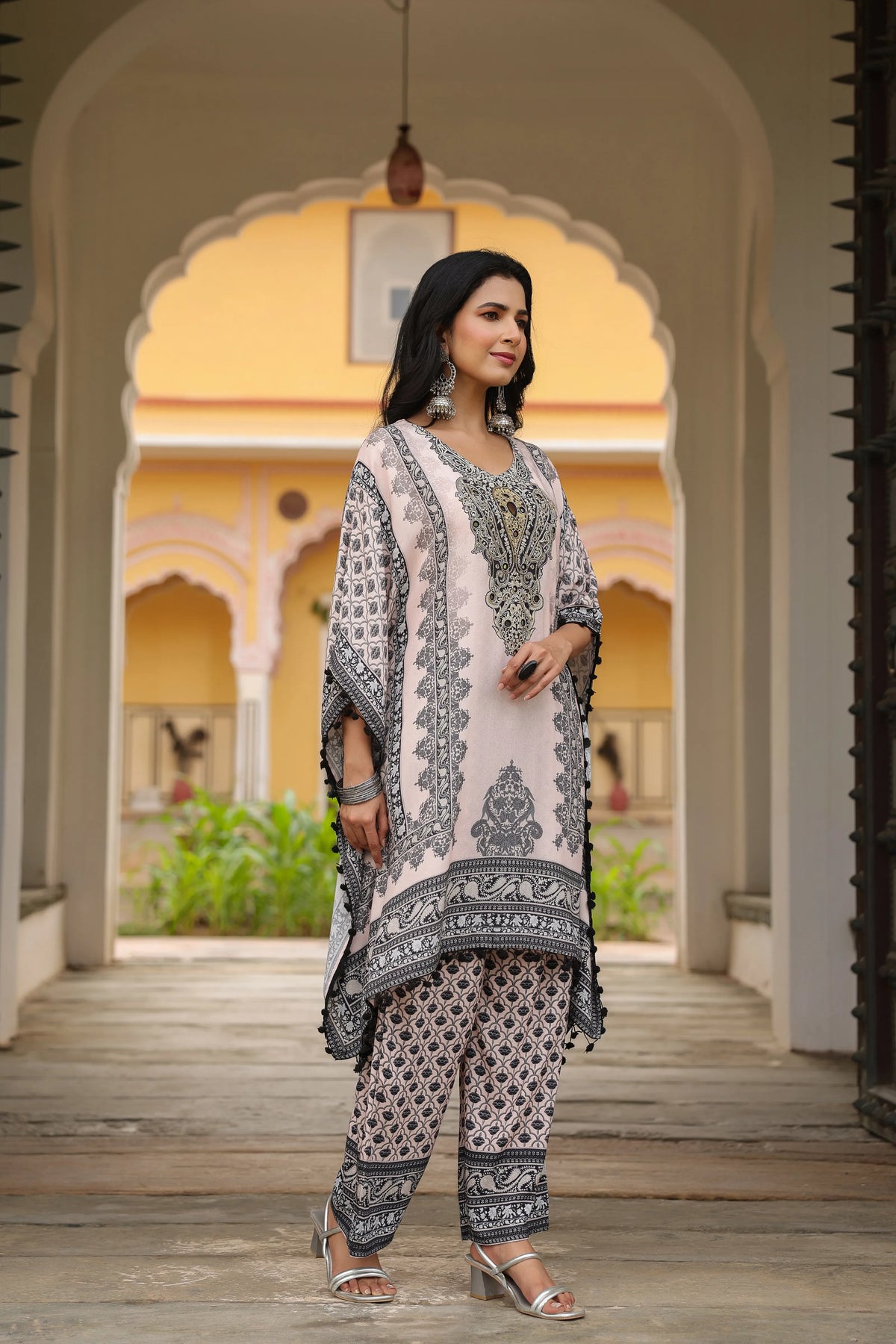 Black & Baby Pink Heritage Mirror Embellished Co-ord Set