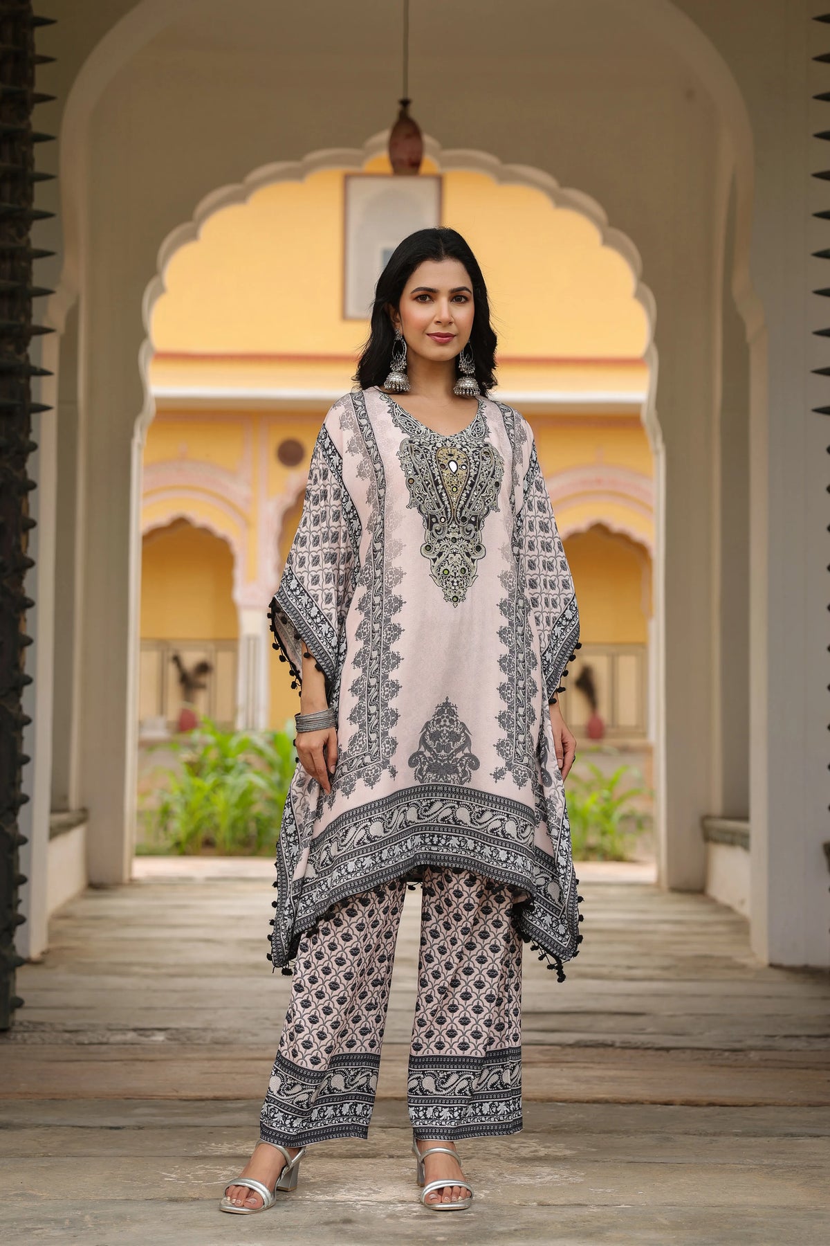 Black & Baby Pink Heritage Mirror Embellished Co-ord Set