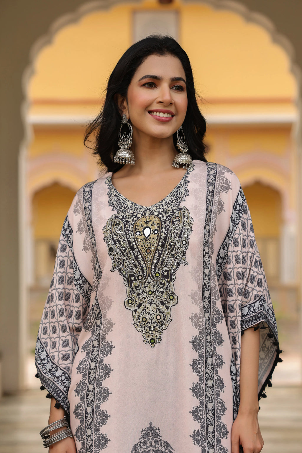 Black & Baby Pink Heritage Mirror Embellished Co-ord Set