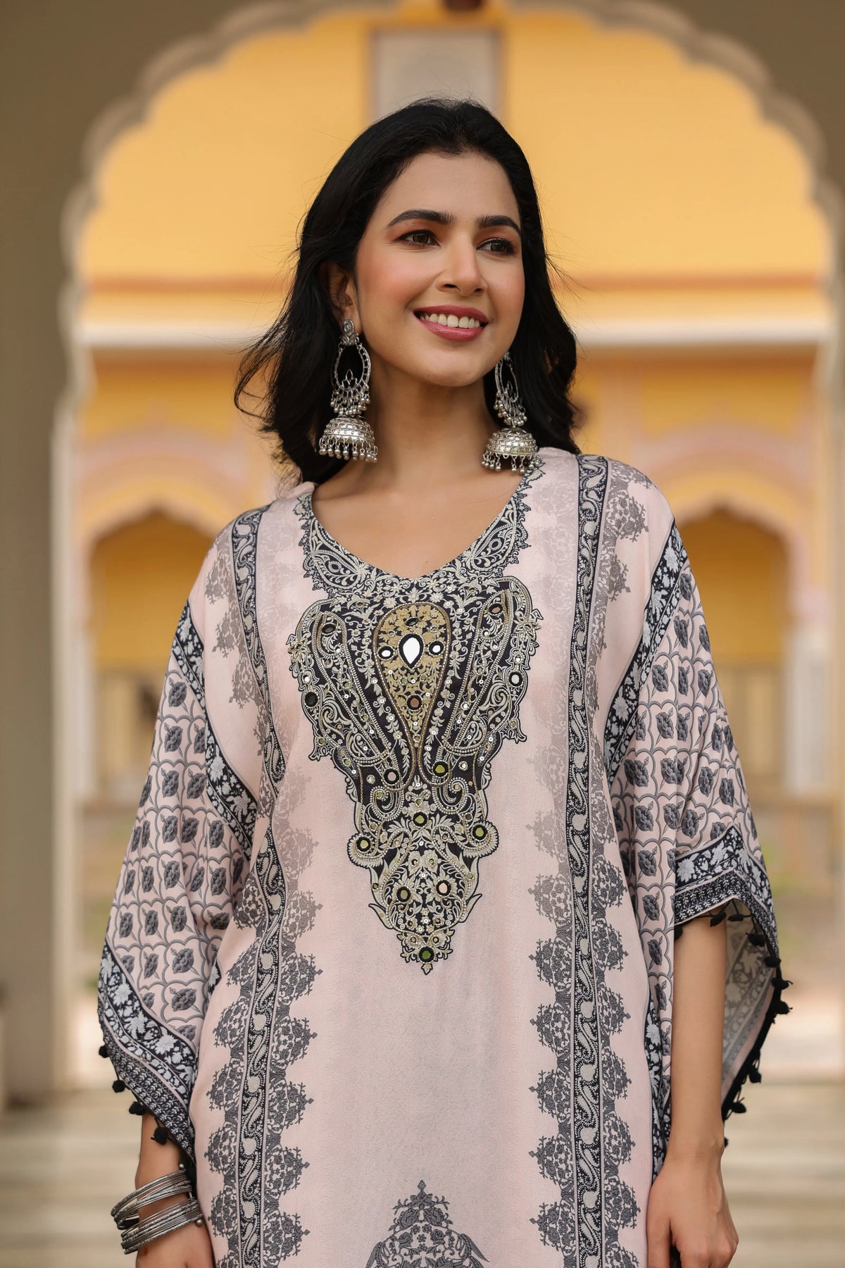 Black & Baby Pink Heritage Mirror Embellished Co-ord Set