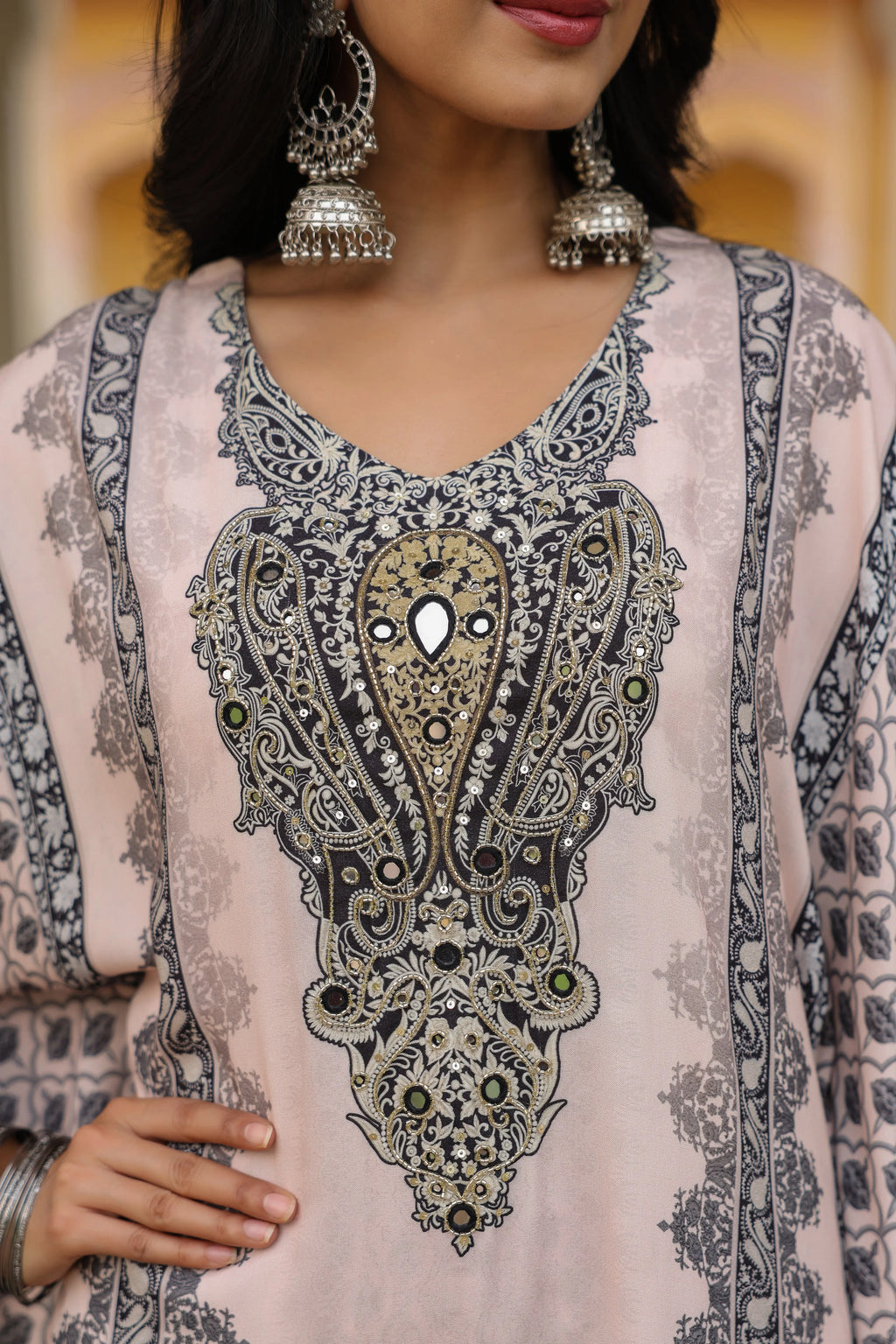 Black & Baby Pink Heritage Mirror Embellished Co-ord Set