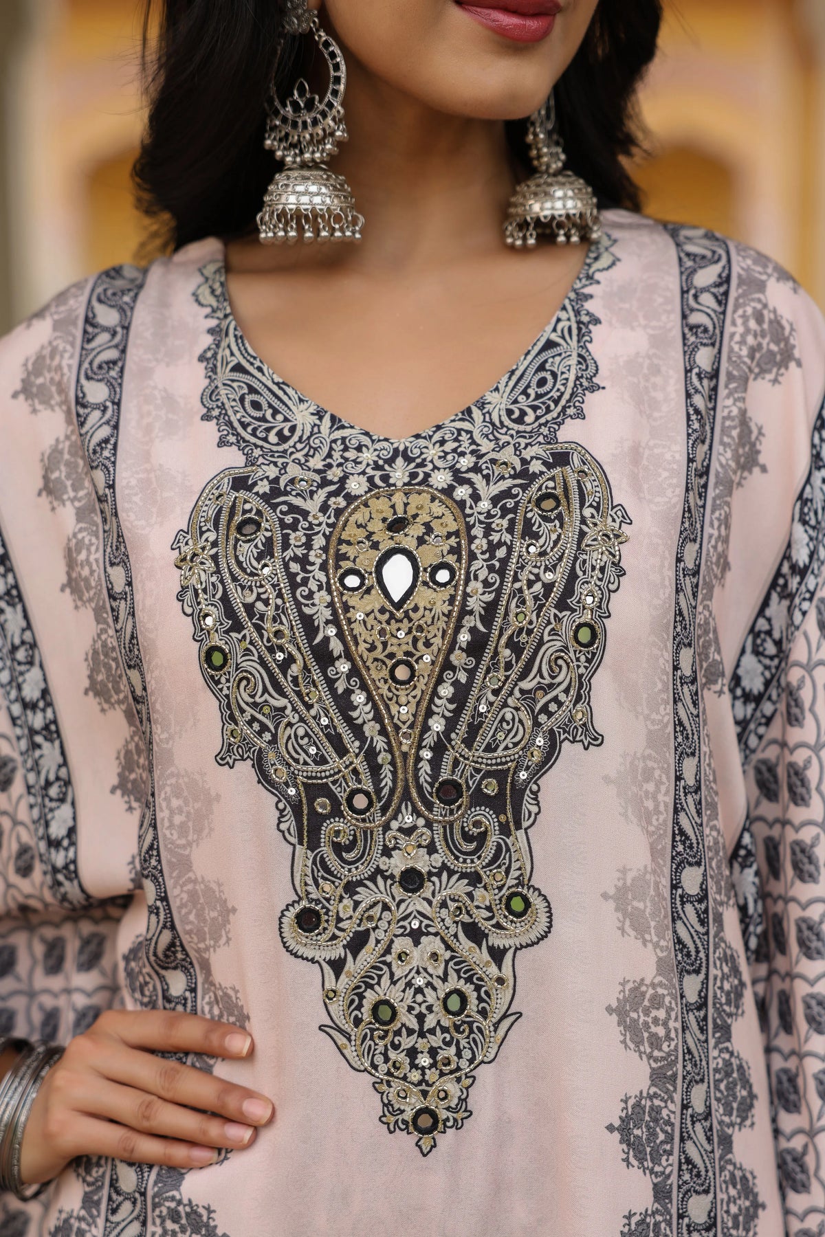 Black & Baby Pink Heritage Mirror Embellished Co-ord Set