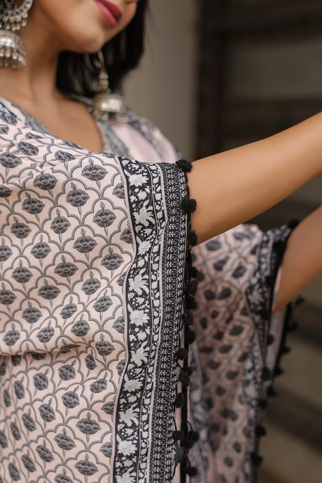 Black & Baby Pink Heritage Mirror Embellished Co-ord Set