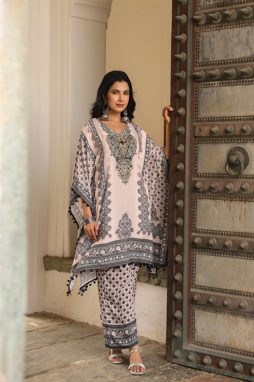 Black & Baby Pink Heritage Mirror Embellished Co-ord Set