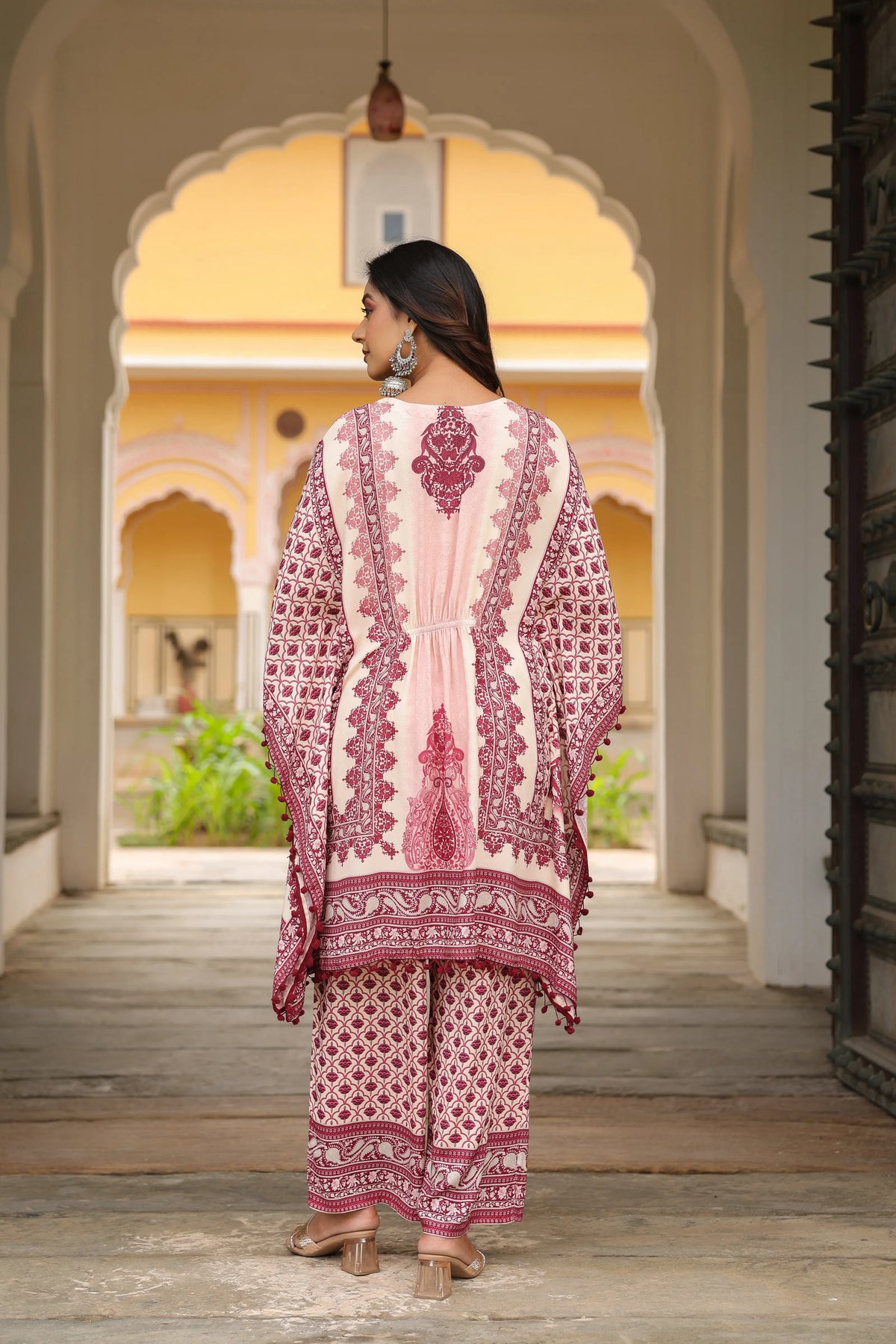 Wine Red & Cream Heritage Mirror Embellished Co-ord Set