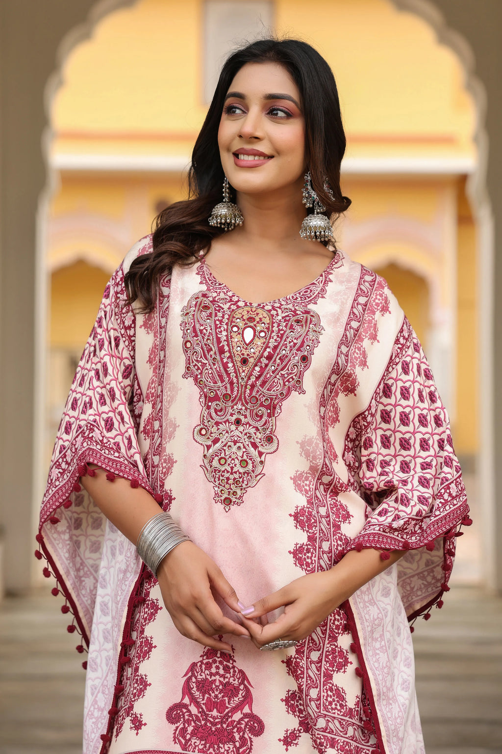 Wine Red & Cream Heritage Mirror Embellished Co-ord Set