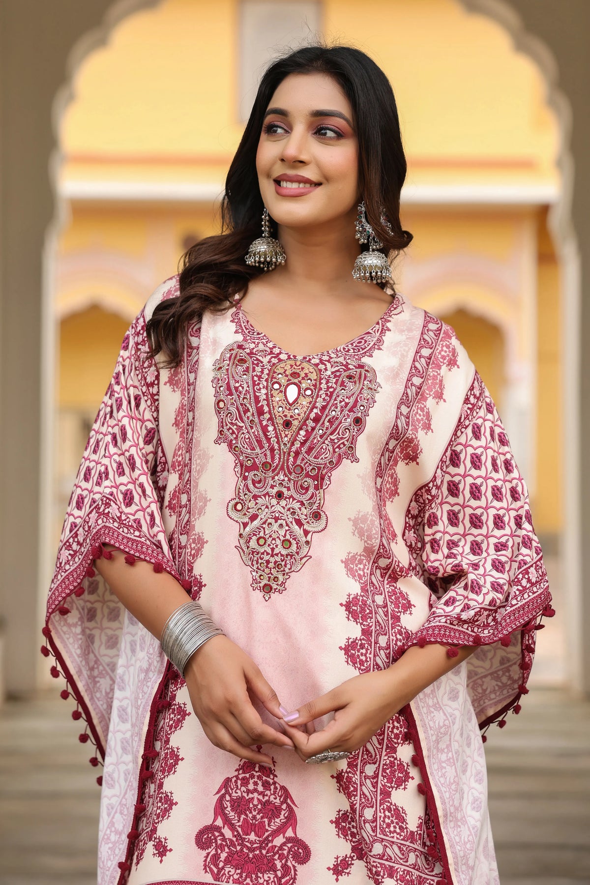 Wine Red & Cream Heritage Mirror Embellished Co-ord Set