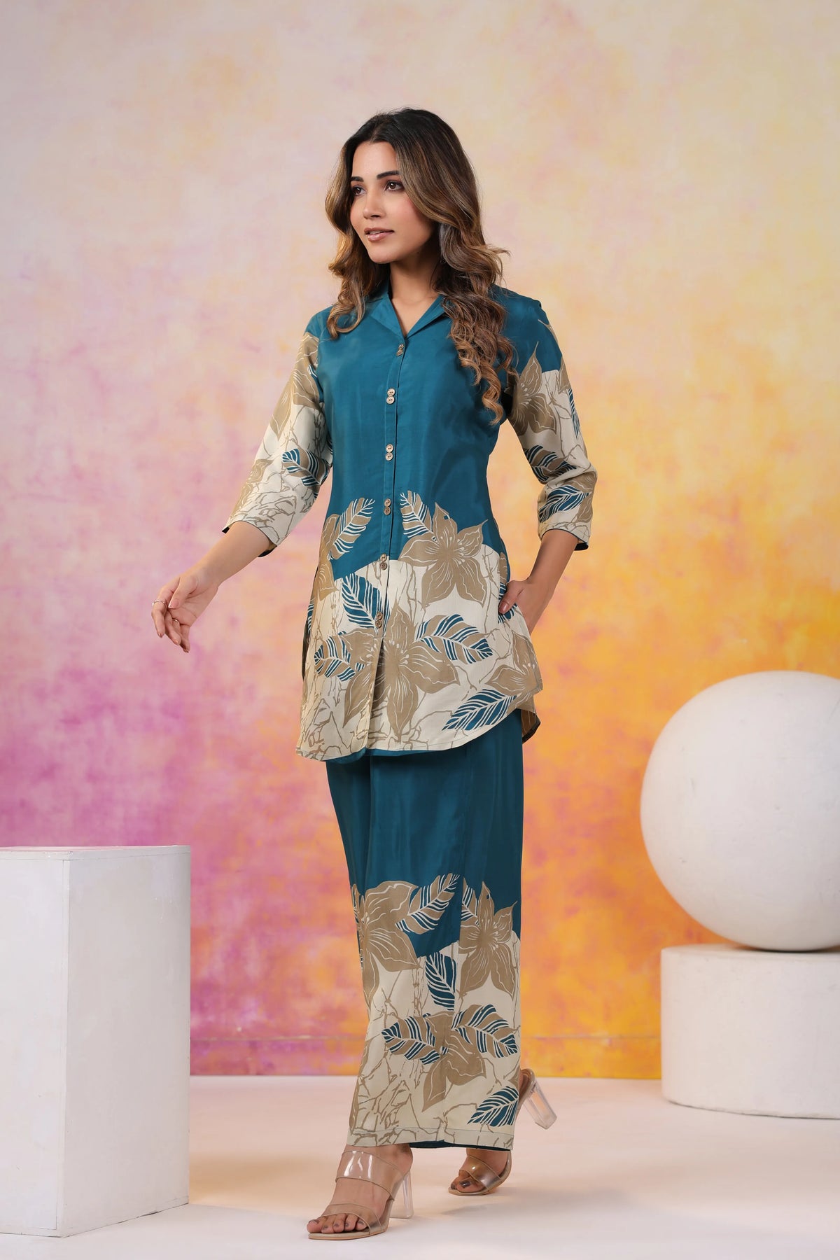 Peacock Green Russian Silk Co-ord Set