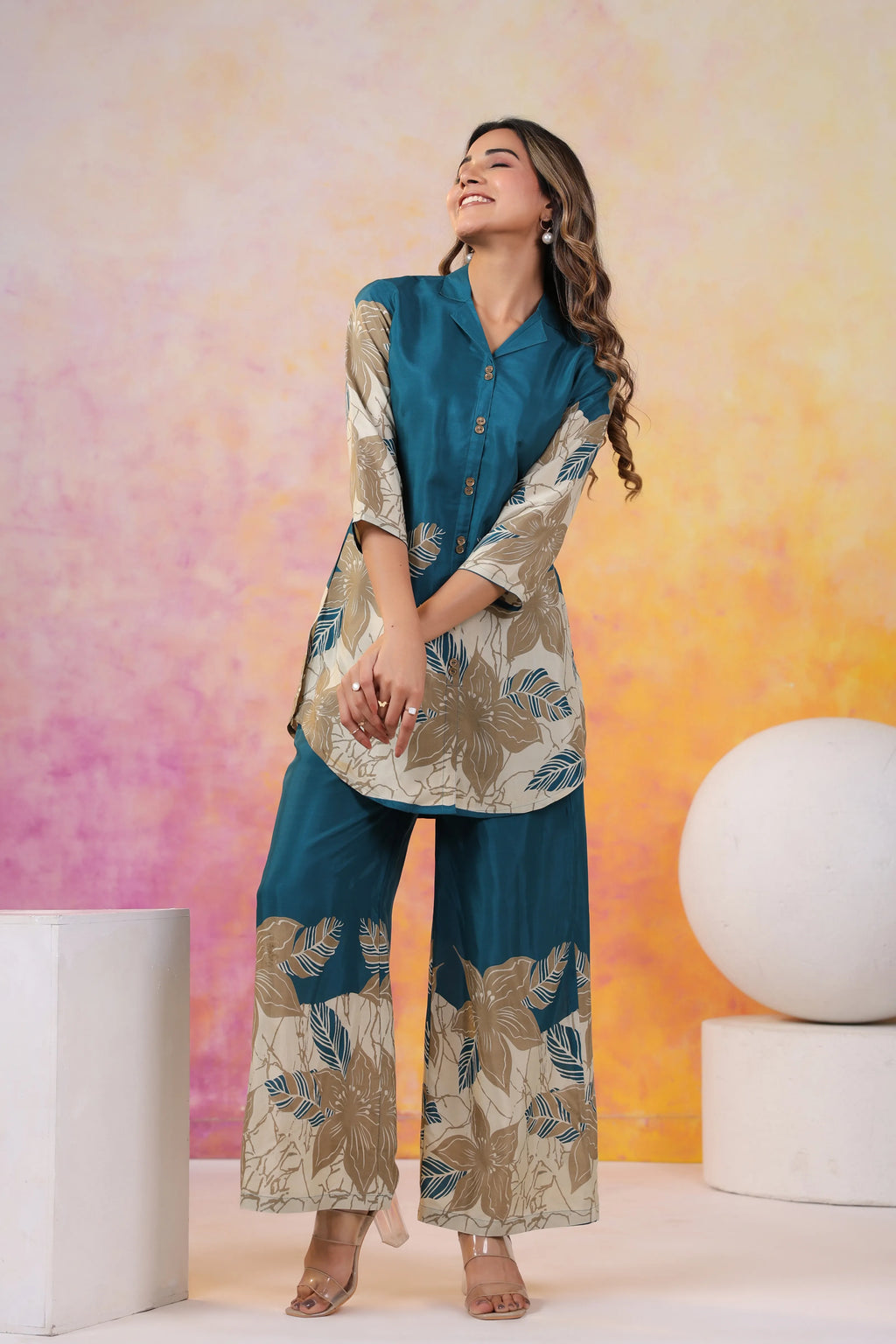 Peacock Green Russian Silk Co-ord Set
