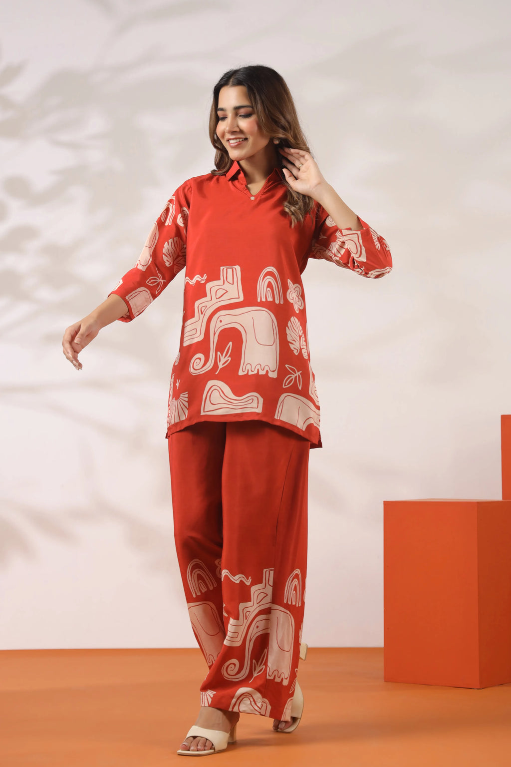 Rust Abstract Elephant Print Co-Ord Set
