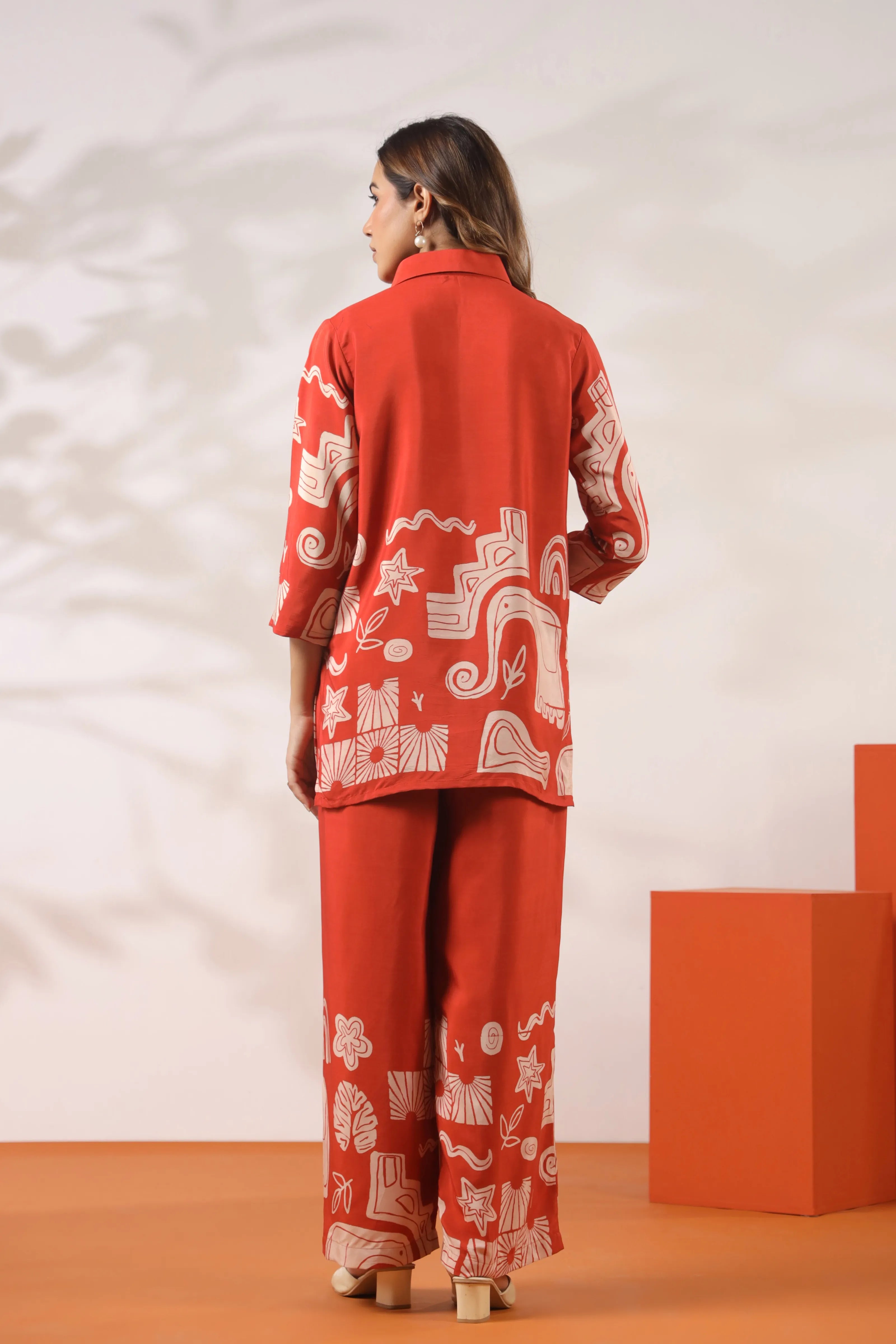 Rust Abstract Elephant Print Co-Ord Set