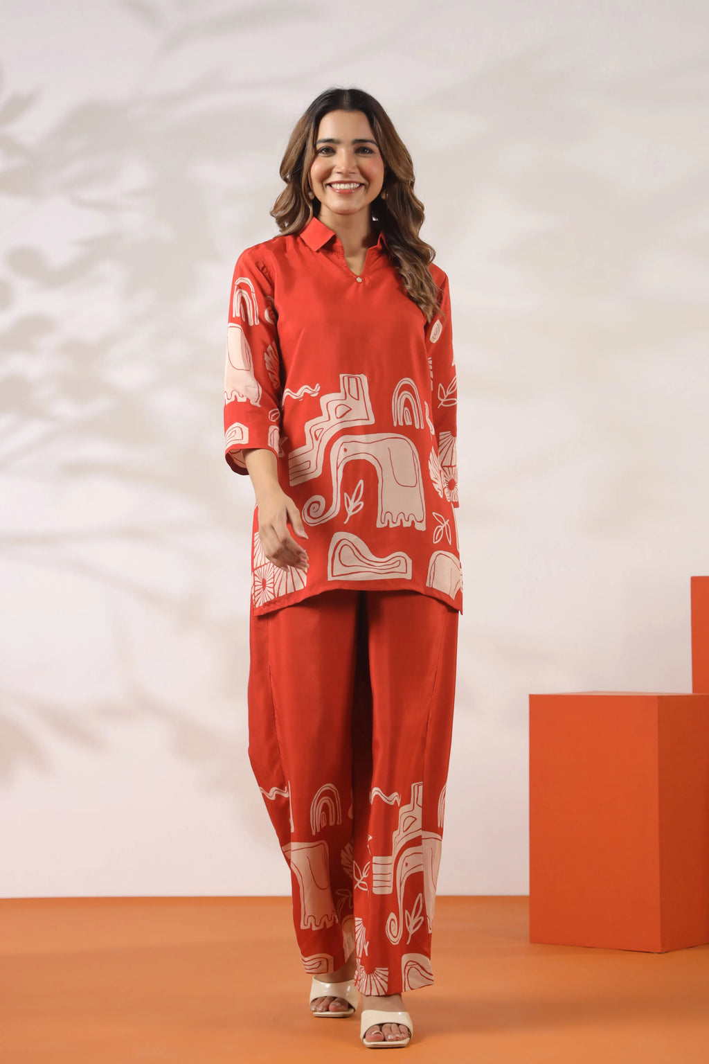 Rust Abstract Elephant Print Co-Ord Set