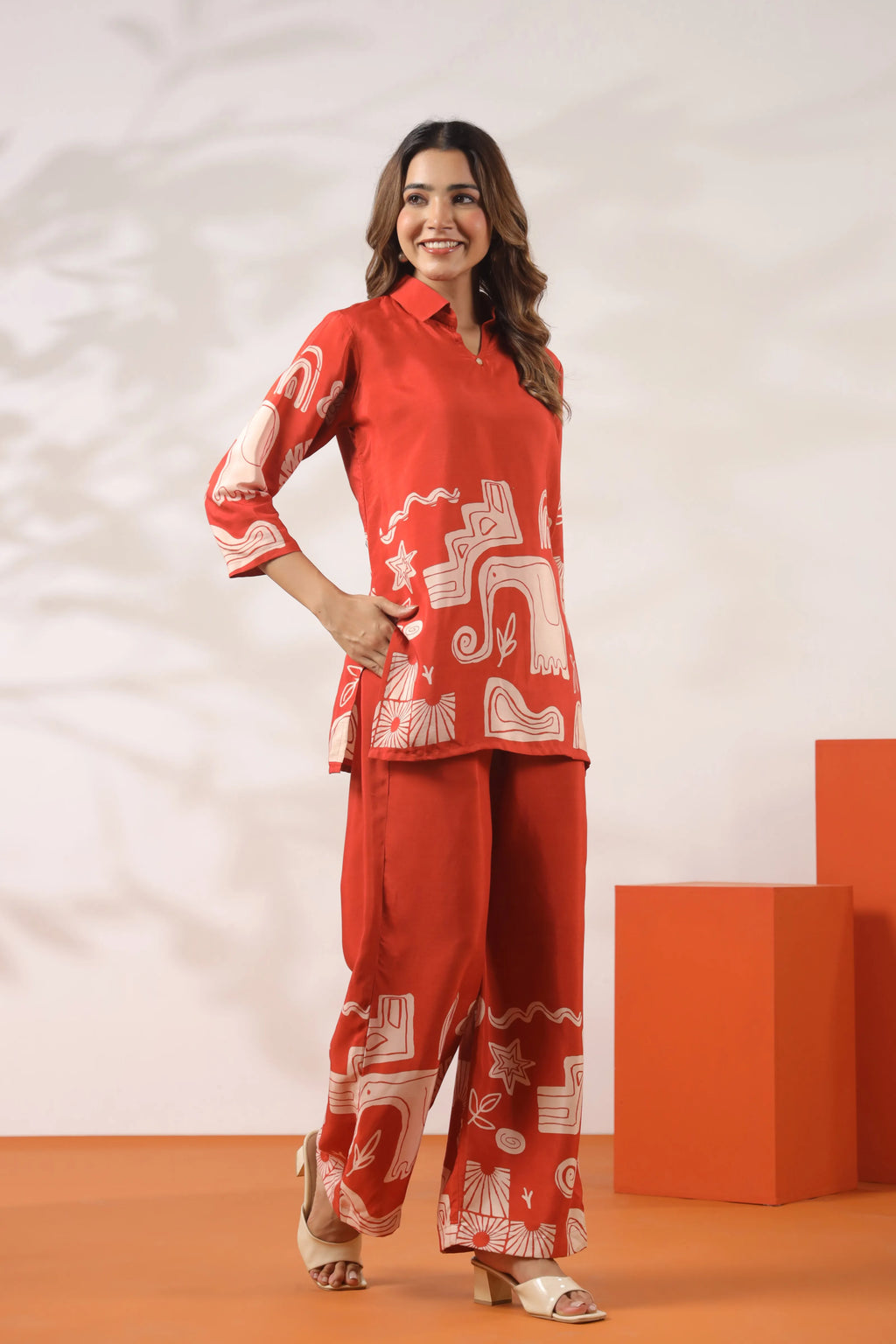 Rust Abstract Elephant Print Co-Ord Set