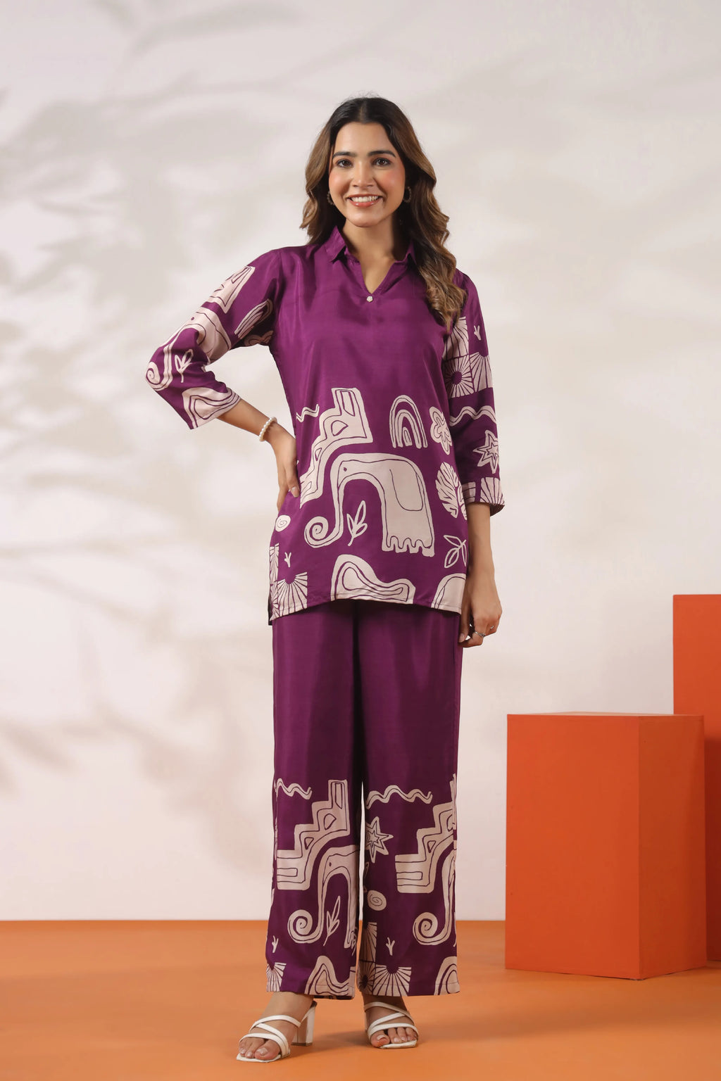 Orchid Purple Abstract Elephant Print Co-ord Set