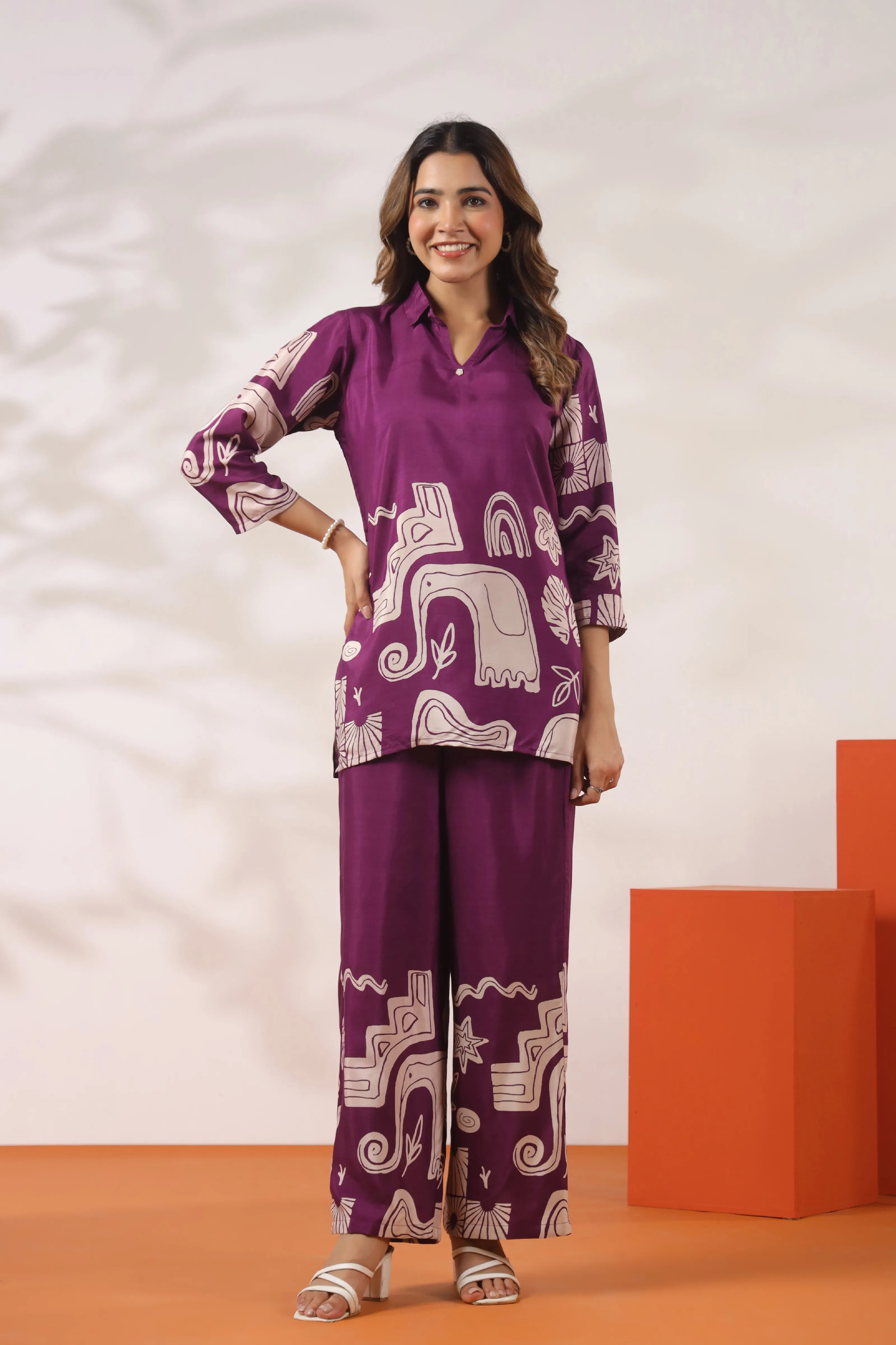 Orchid Purple Abstract Elephant Print Co-ord Set