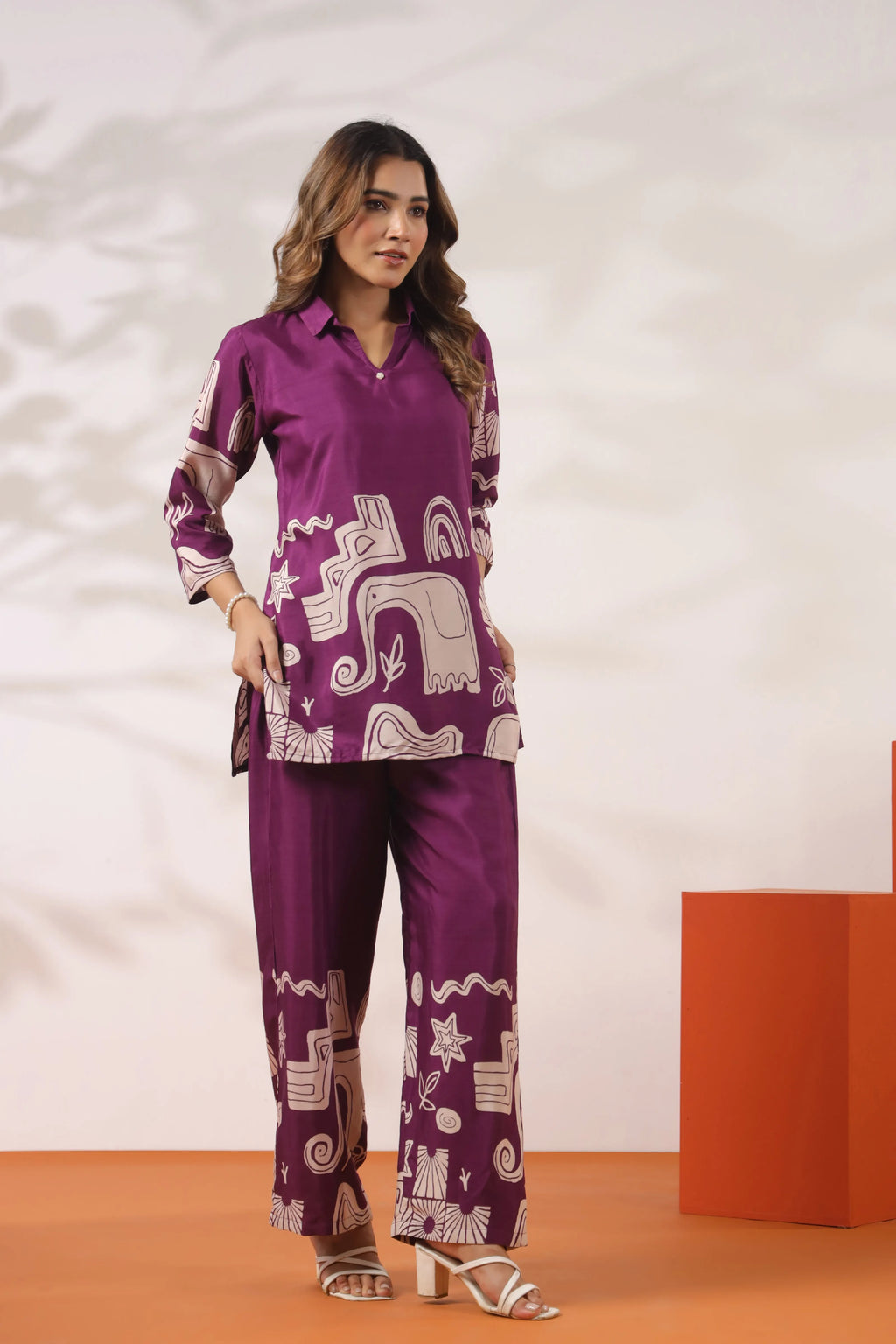 Orchid Purple Abstract Elephant Print Co-ord Set