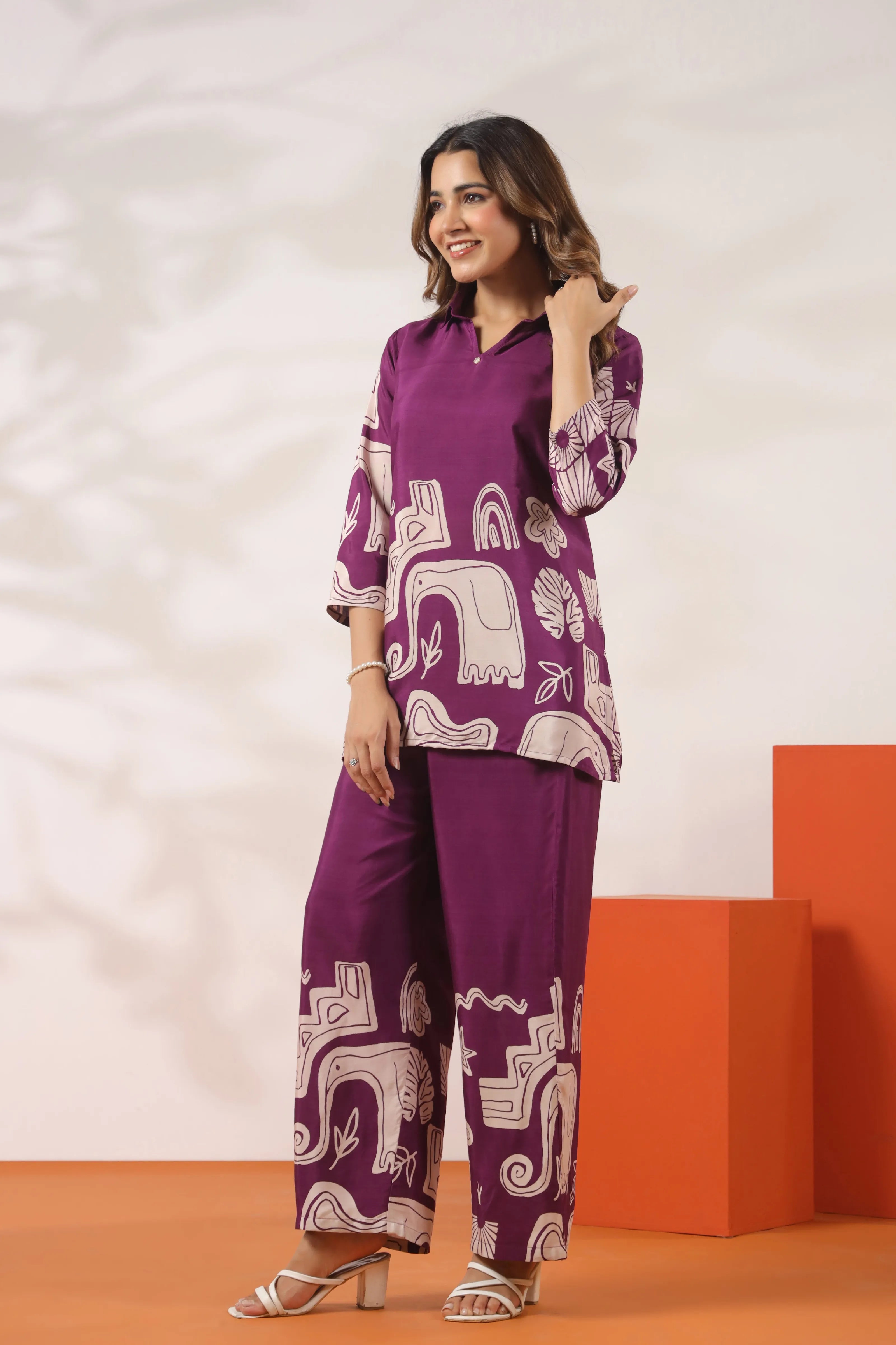 Orchid Purple Abstract Elephant Print Co-ord Set