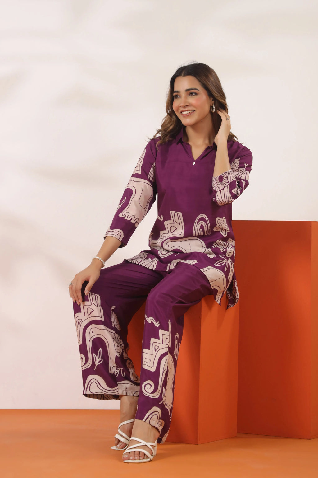 Orchid Purple Abstract Elephant Print Co-ord Set