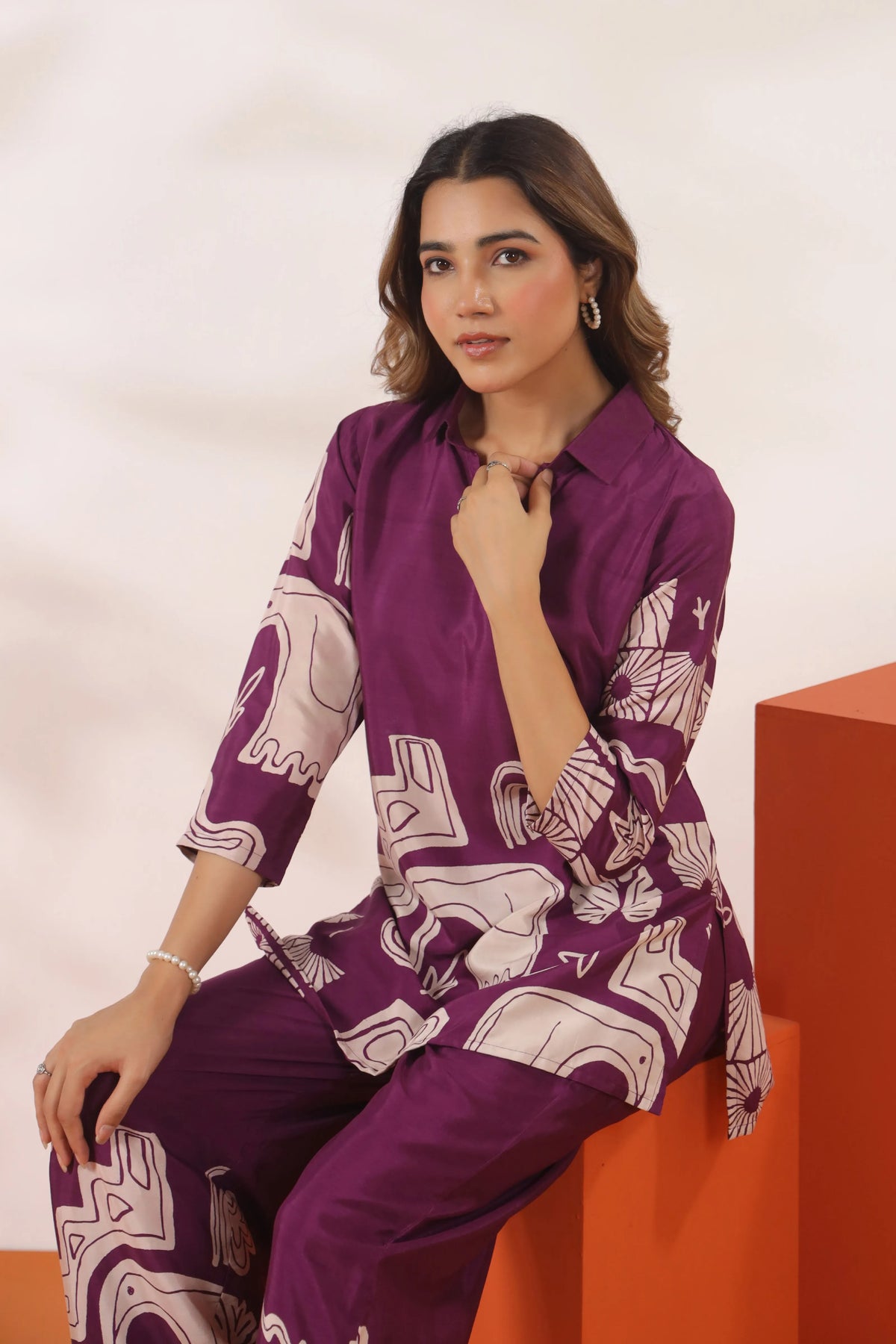 Orchid Purple Abstract Elephant Print Co-ord Set