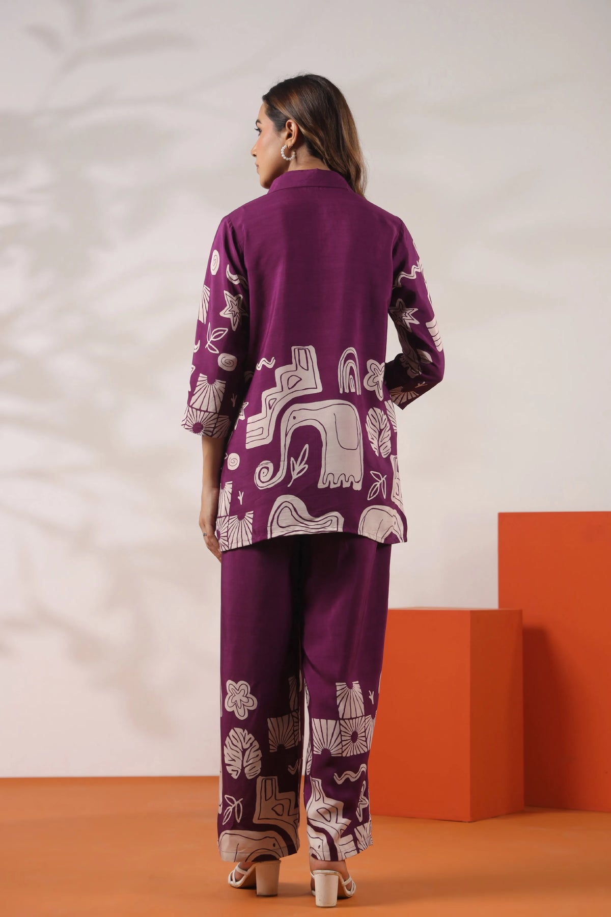 Orchid Purple Abstract Elephant Print Co-ord Set