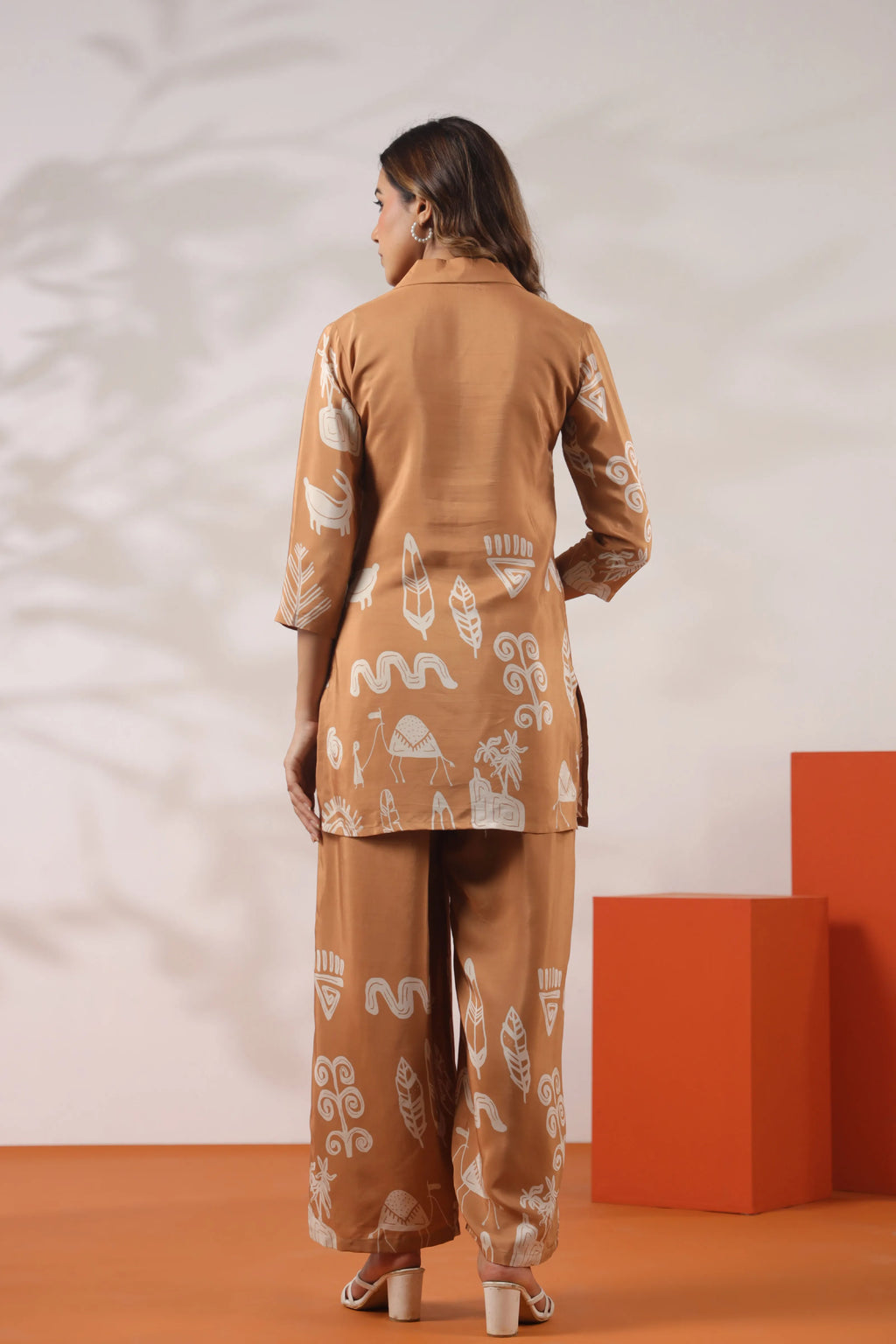 Brown Tribal Print Russian Silk Co-ord Set