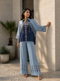 Blue Dual Color Oversized Fit Shirt Printed Co-ord Set in Muslin