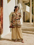Light Peach Printed with Sequin Embroidery Co-Ord Set in Muslin