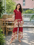 Maroon Bold Floral Printed Russian Silk Co-ord Set