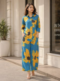 Sunflower Motif Shirt Collar Co-ord Set in Cotton Cambric