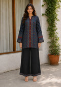 Navy Blue Multiprint Coord Set in Muslin