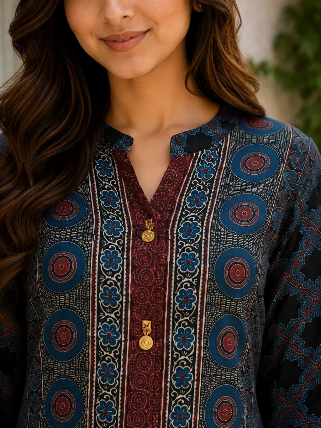 Navy Blue Multiprint Coord Set in Muslin