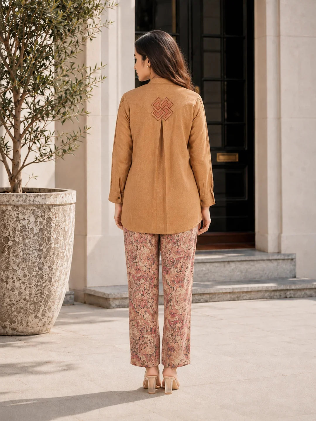 Mustard  Embroidered  Linen Cotton Blend Co-Ord Set