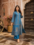 Indigo Ajrakh Printed Shirt Collar Kurta Set with Maroon Pants in Crepe