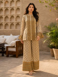 Butter Cream Lurex & Moti Embellished Muslin Co-ord Set with Flared Sleeves