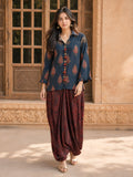 Black & Red Block Print Co-ord Set with Tulip Skirt in Muslin