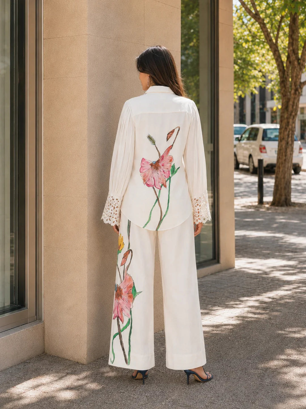 Embroidered Wide Leg Trouser Co-Ord Set With Belt