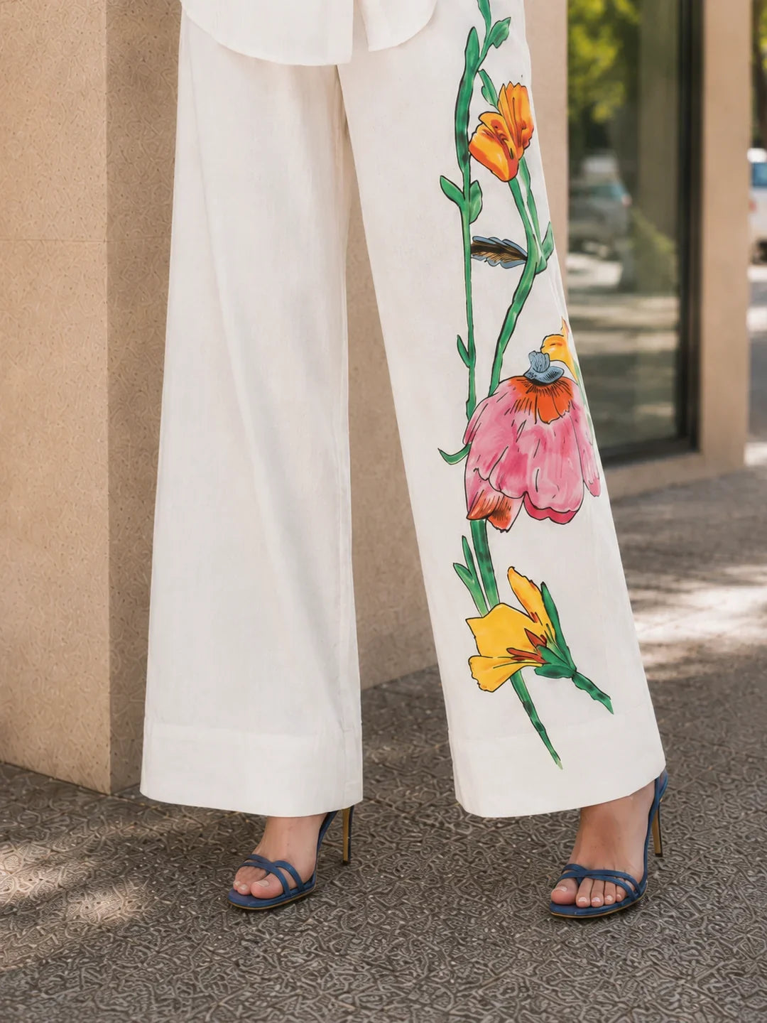 Embroidered Wide Leg Trouser Co-Ord Set With Belt