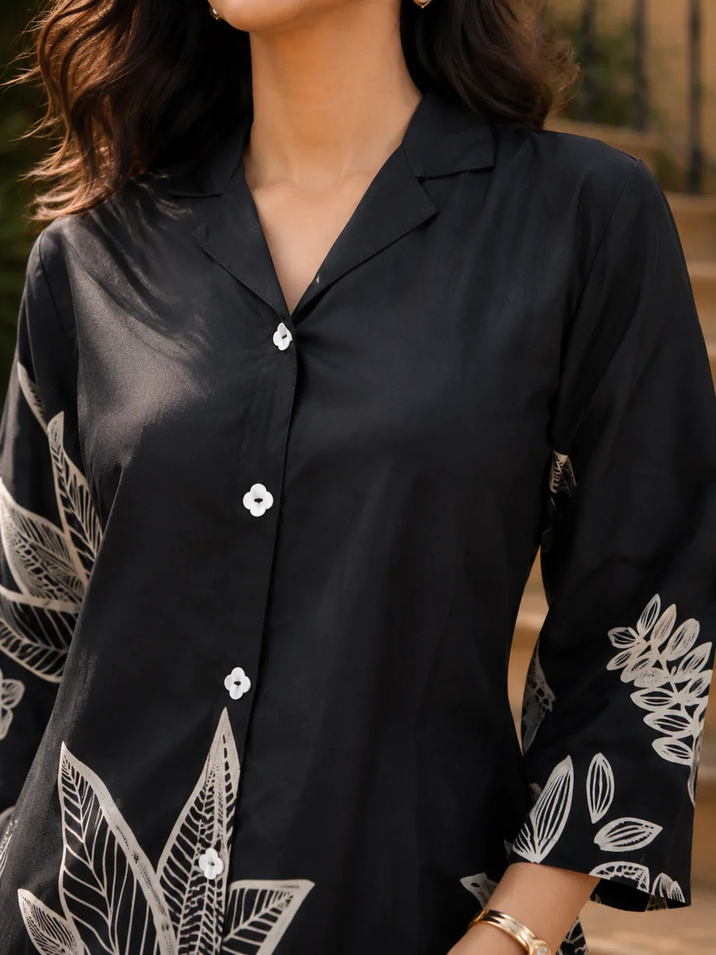Black Bold Palm Russian Silk Print Co-Ord Set