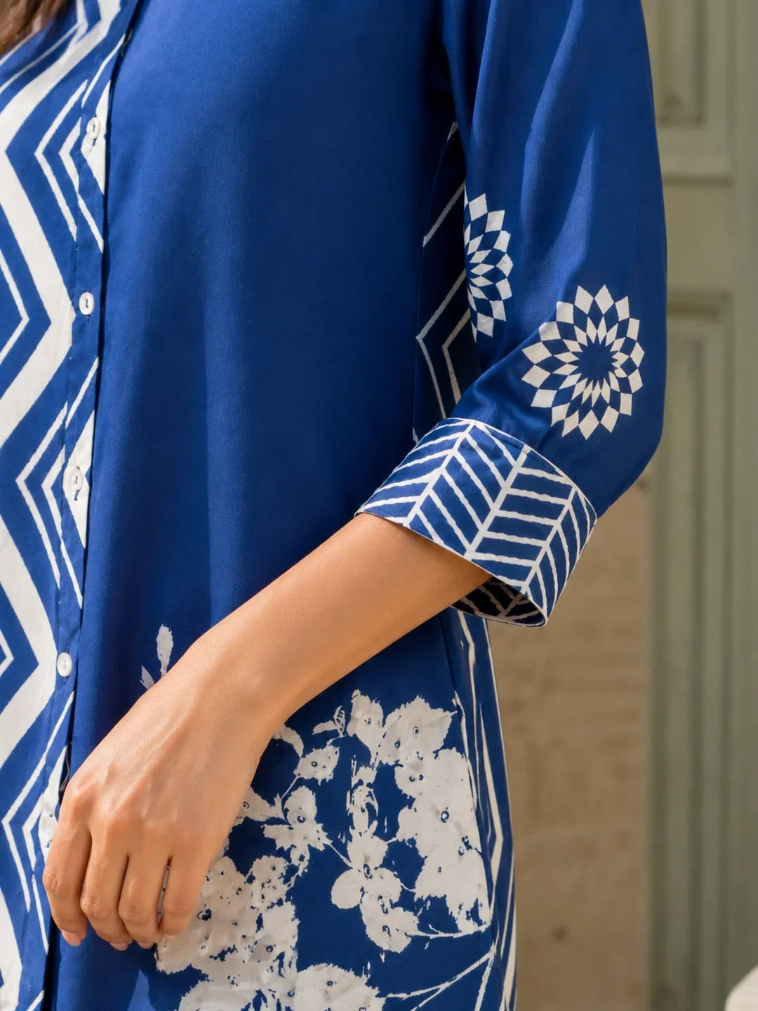 Navy Blue Zigzag Stripe Muslin Co-Ord Set
